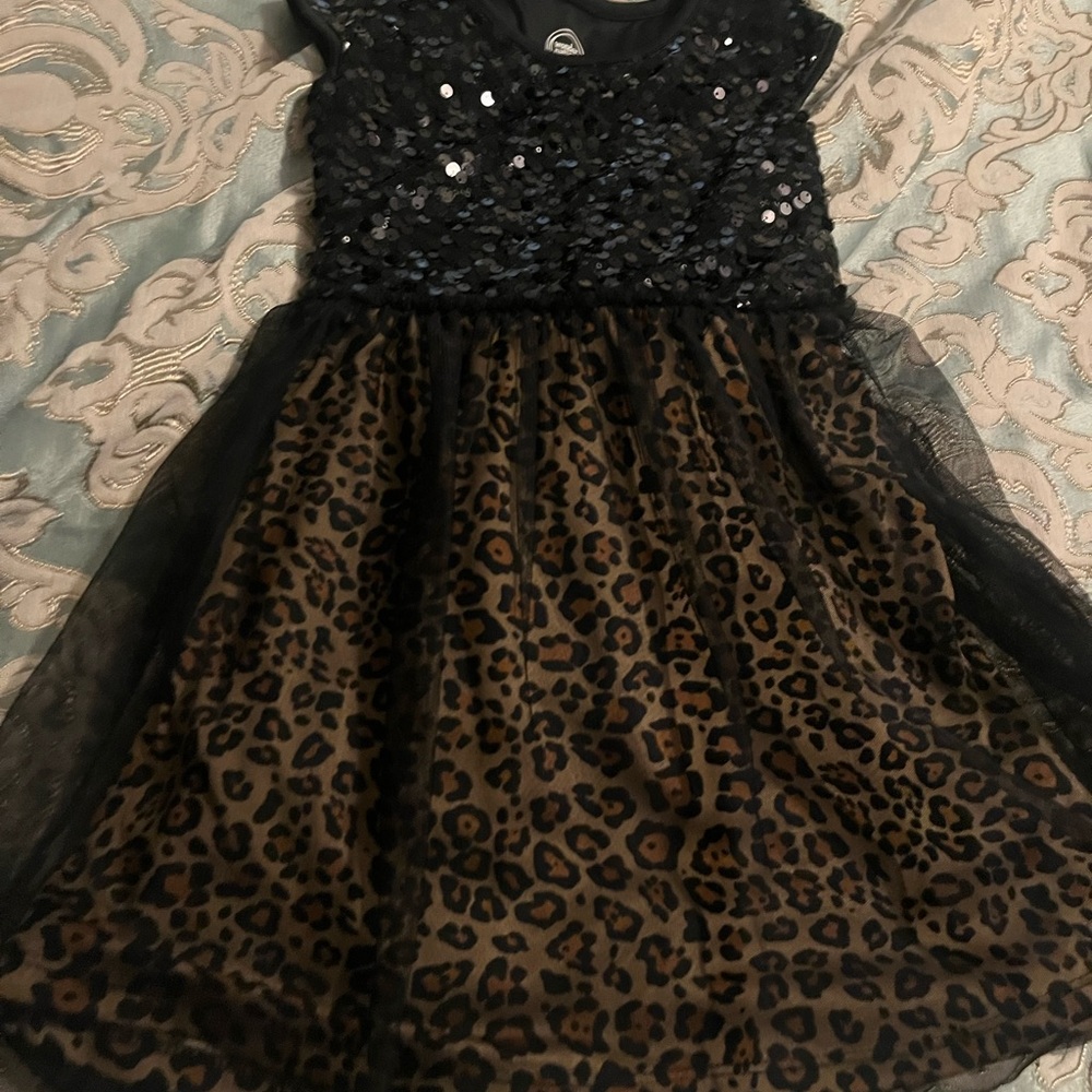 Wonder Nation Black Sequin and Leopard Print Kids Dress